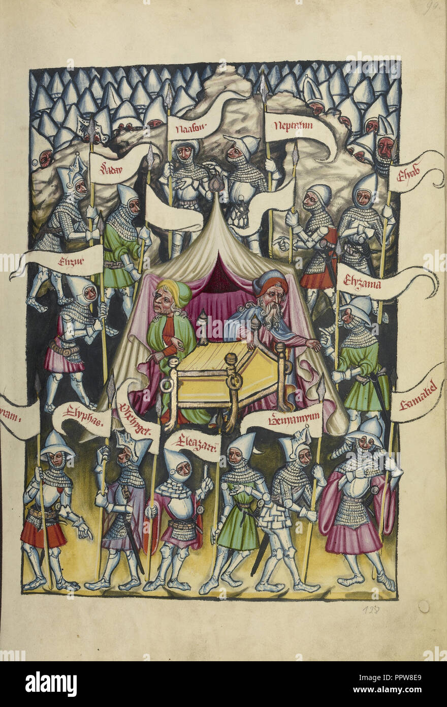 Die zwölf Stämme Israels, Regensburg, Bayern, Deutschland; ca. 1400 - 1410; Tempera Farben, gold, silber Lack und Tinte Stockfoto