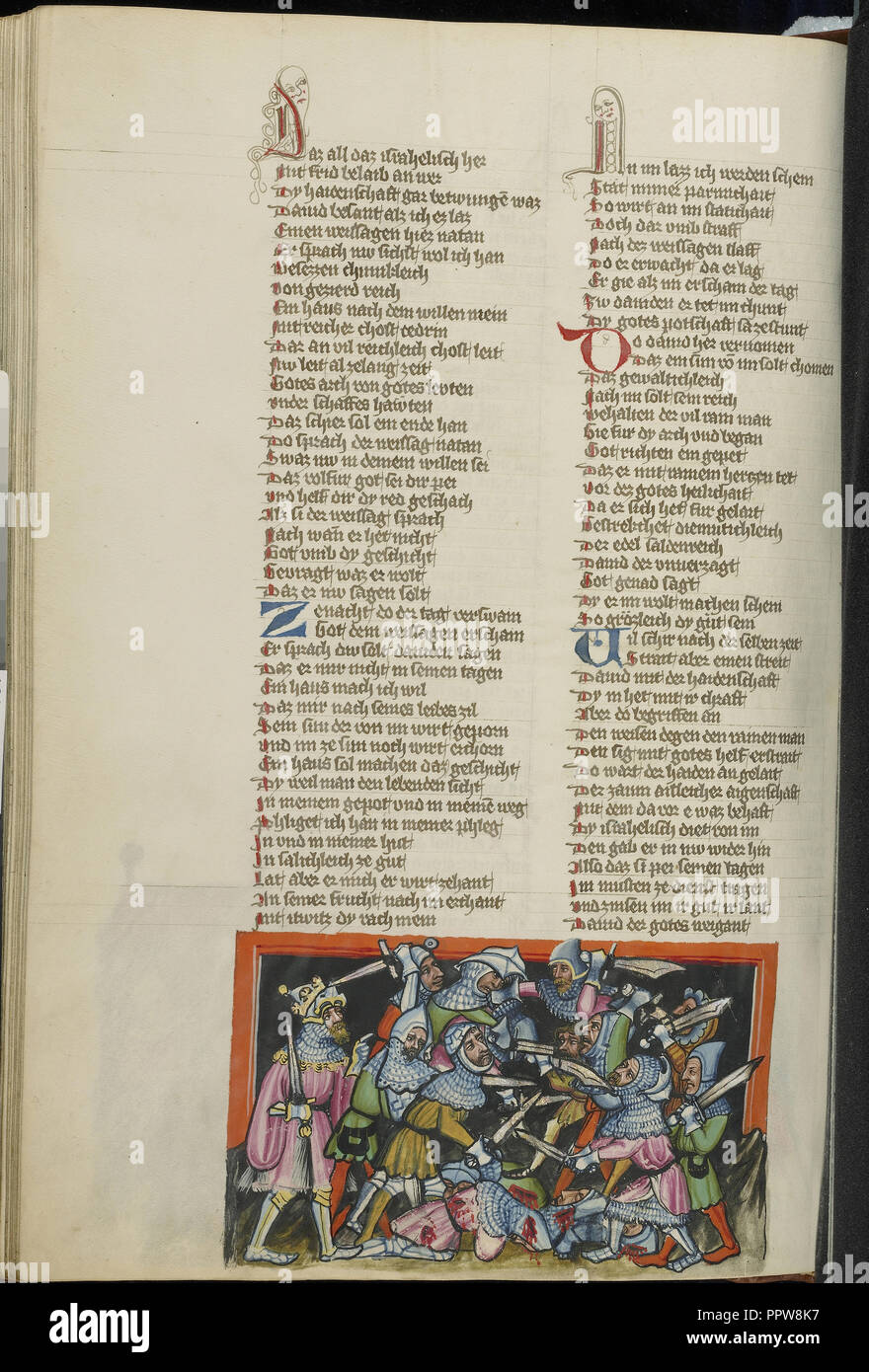 Die Niederlage der Philister, Regensburg, Bayern, Deutschland; ca. 1400 - 1410; Tempera Farben, gold, silber Lack und Tinte Stockfoto