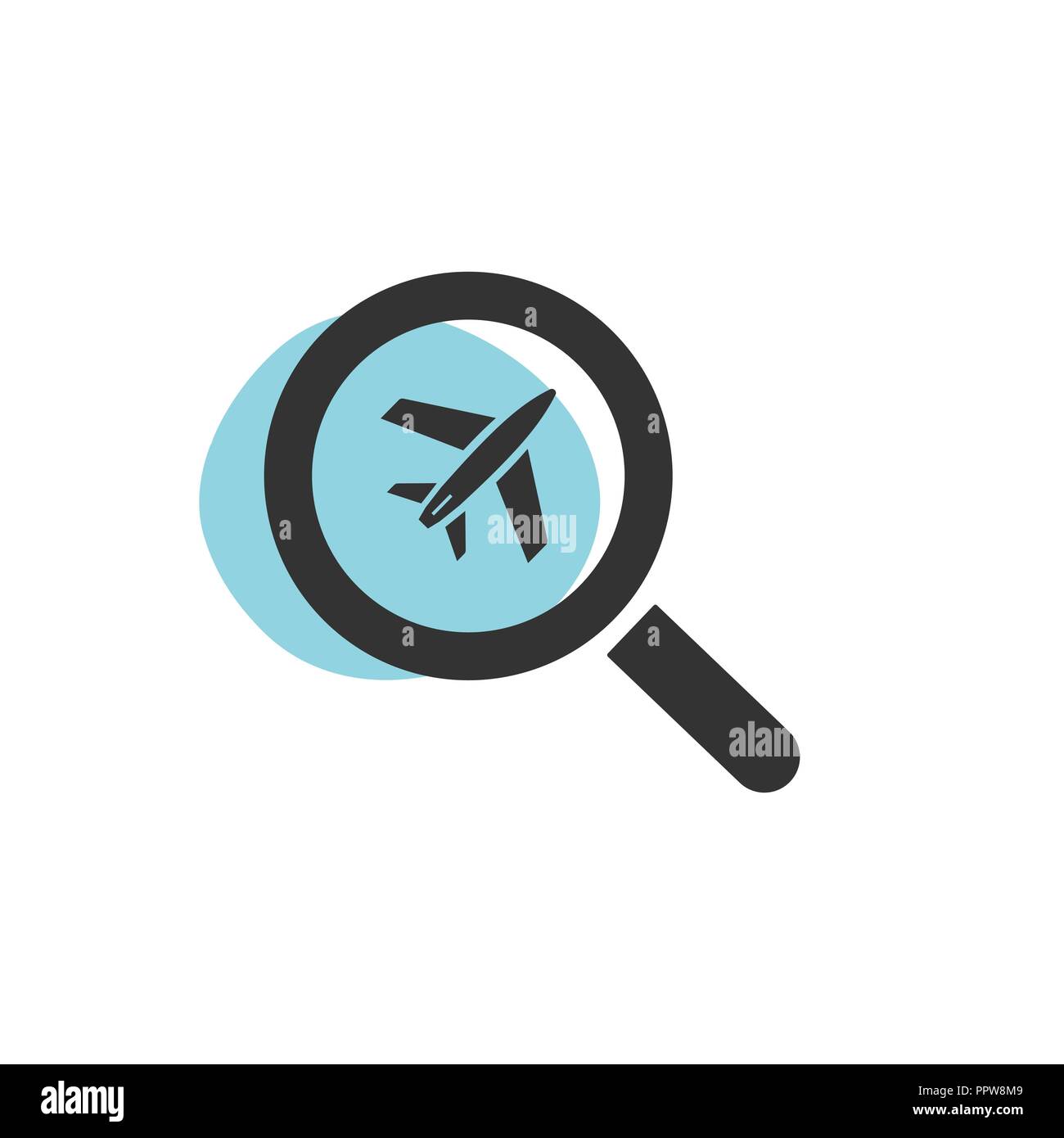 Lupe auf der Suche nach einem Flug isoliert Web Icon. Vector Illustration Stock Vektor