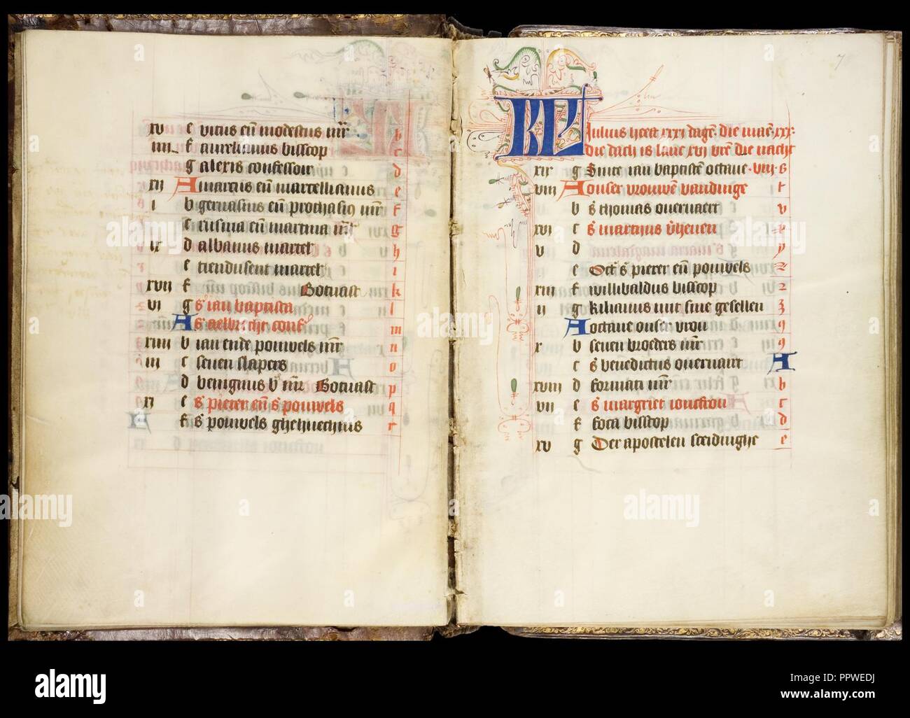 Bout Psalter-Hours-KB 79 K11 - Kalender für den Monat Juli - Folio 7r. Stockfoto