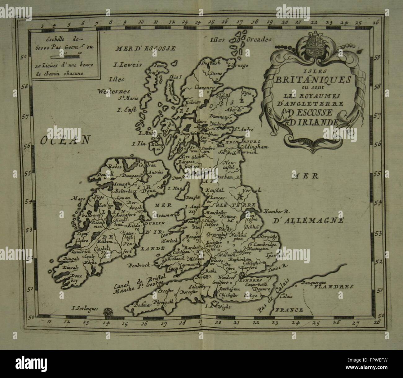 Britische Inseln von 'L'Atlas en Abrege ou Nouvelle Beschreibung du Monde". Stockfoto