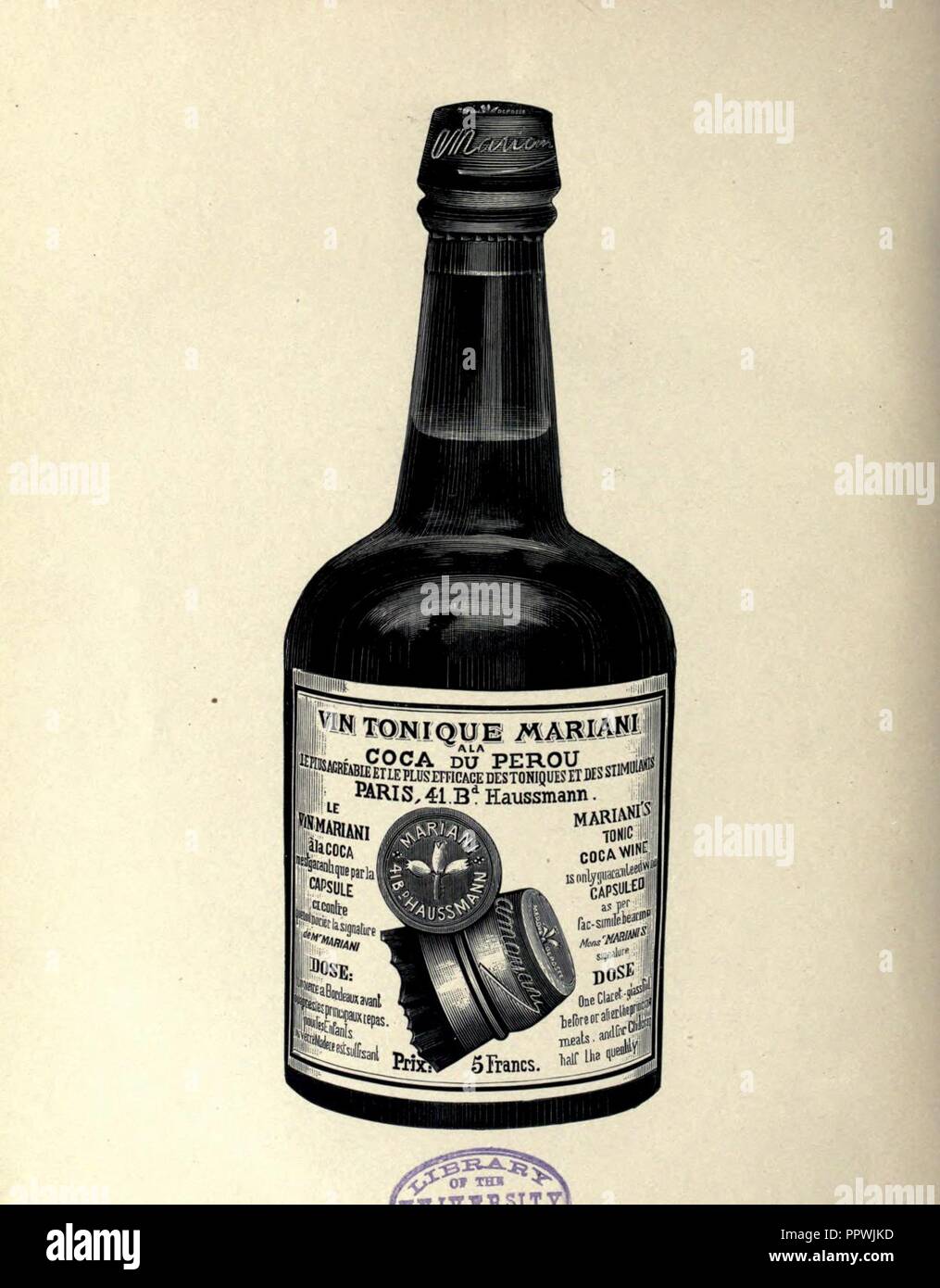 Bouteille vin Mariani Porträts 1893. Stockfoto