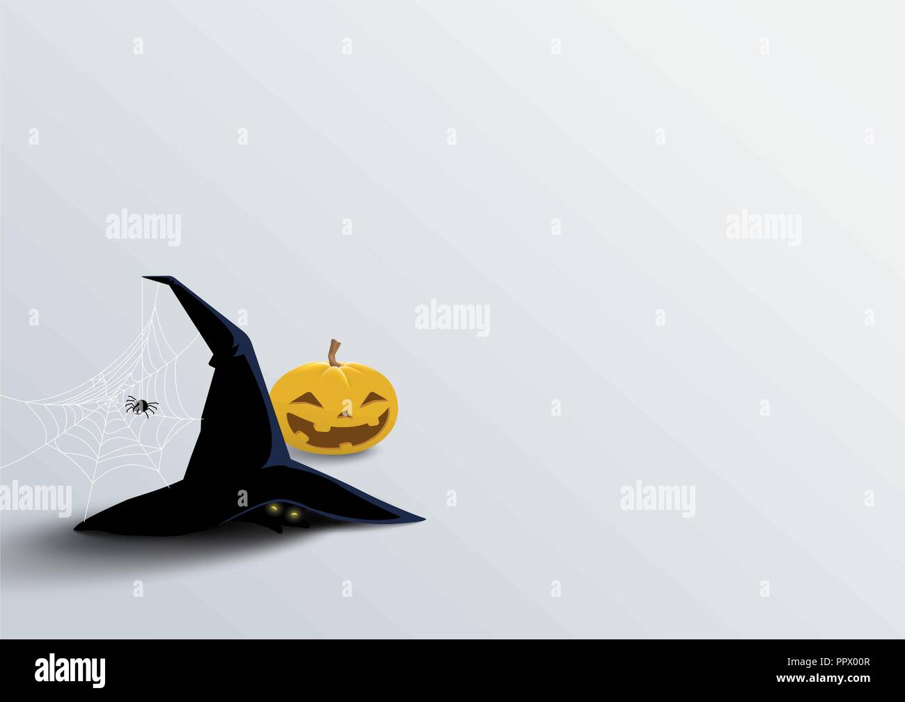 Halloween Kürbis und schwarzen Hexe Hut, etwas im Inneren versteckt. Vector Illustration für Hintergrund, Website, Karte. Stock Vektor