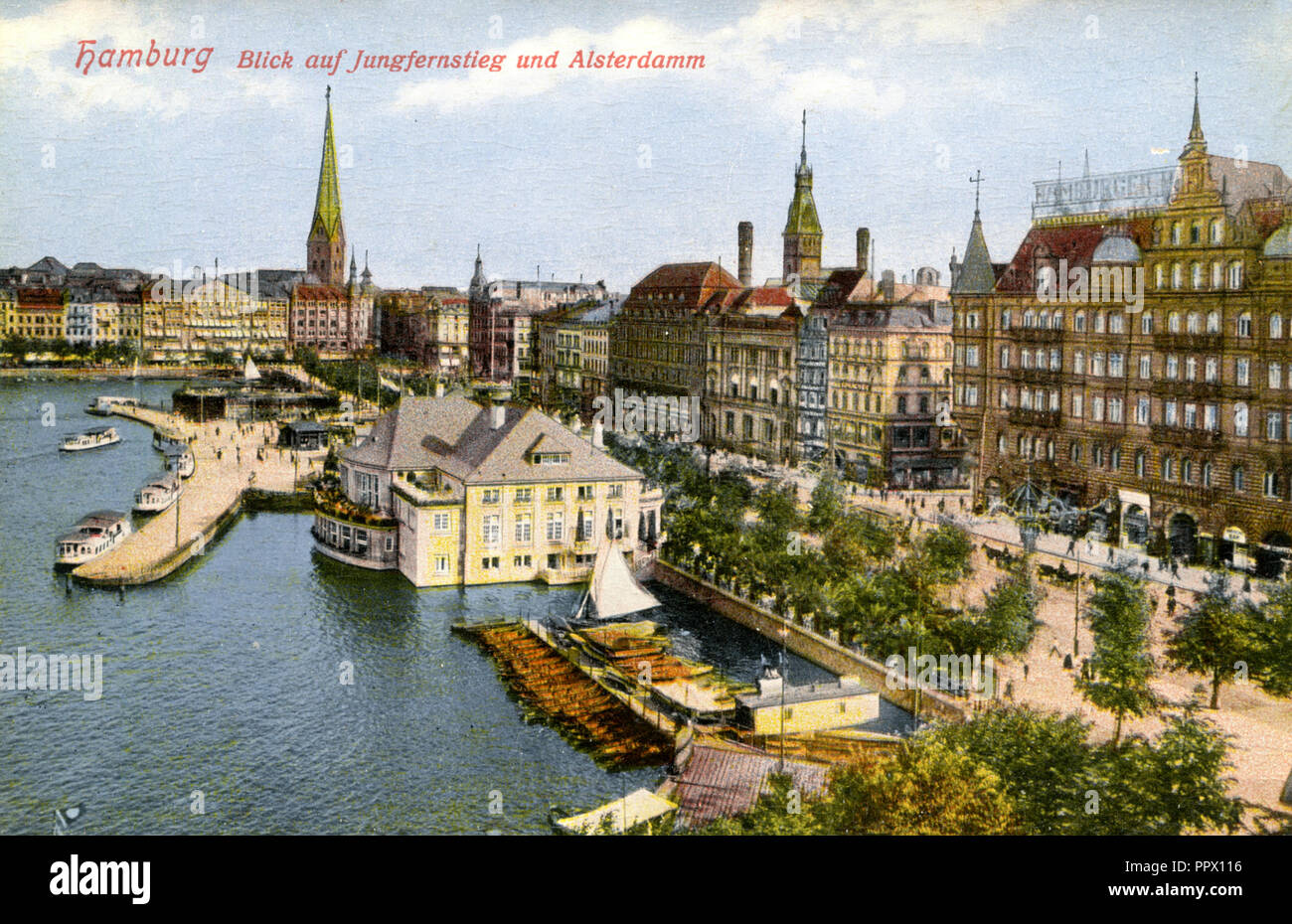 Hamburg: Blick auf Jungfernsteig und Alsterdamm, Stockfoto