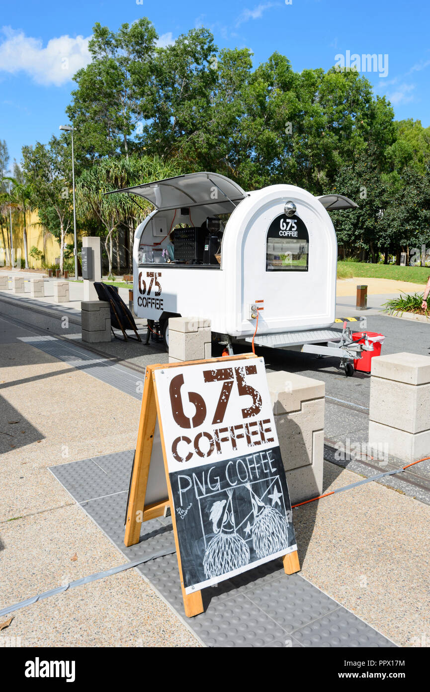 Mobile Coffee Shop Verkauf von Kaffee aus Papua-Neuguinea (PNG), Cairns, Far North Queensland, FNQ, QLD, Australien Stockfoto