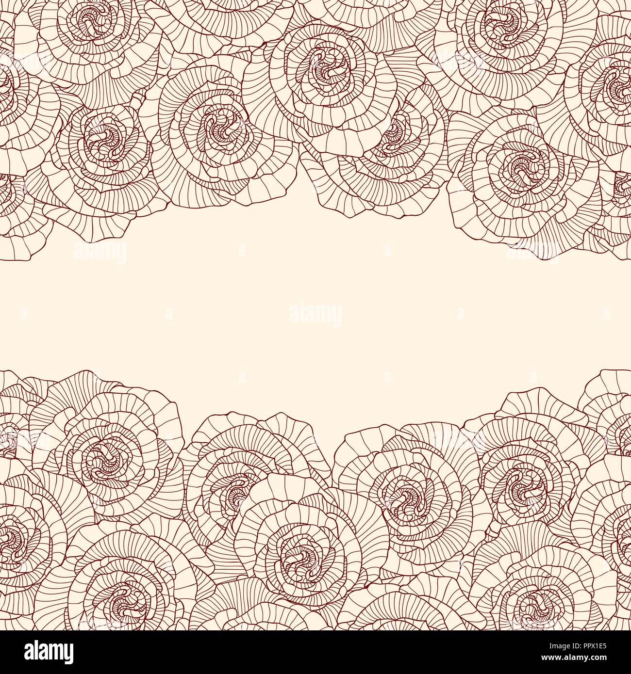Zwei lineare Rose Blume Grenzen auf weißem Hintergrund Stock Vektor
