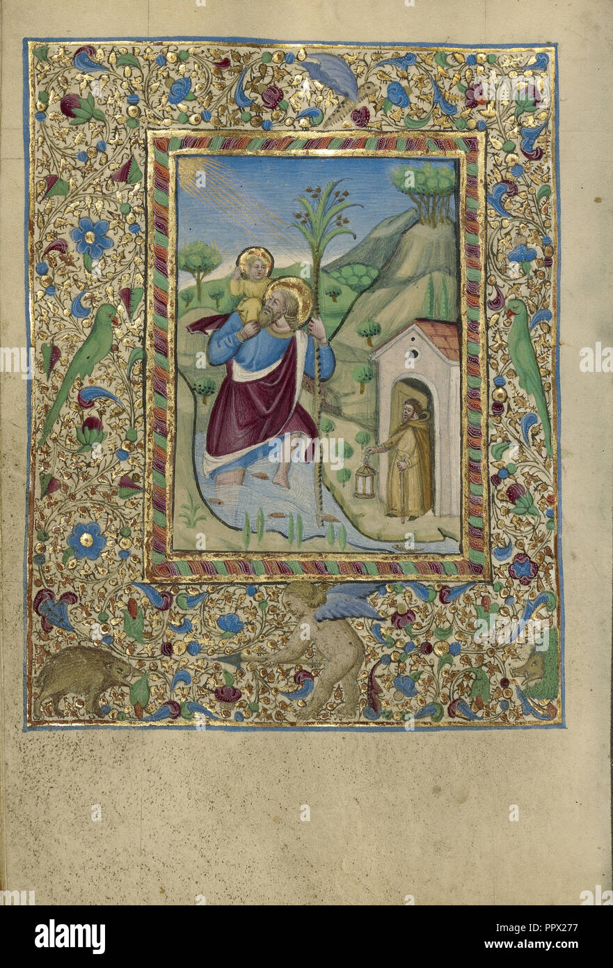 Heiliger Christophorus trägt das Jesuskind. 3. Jahrhundert. Farbige Gravur.  des 19. Jahrhunderts Stockfotografie - Alamy