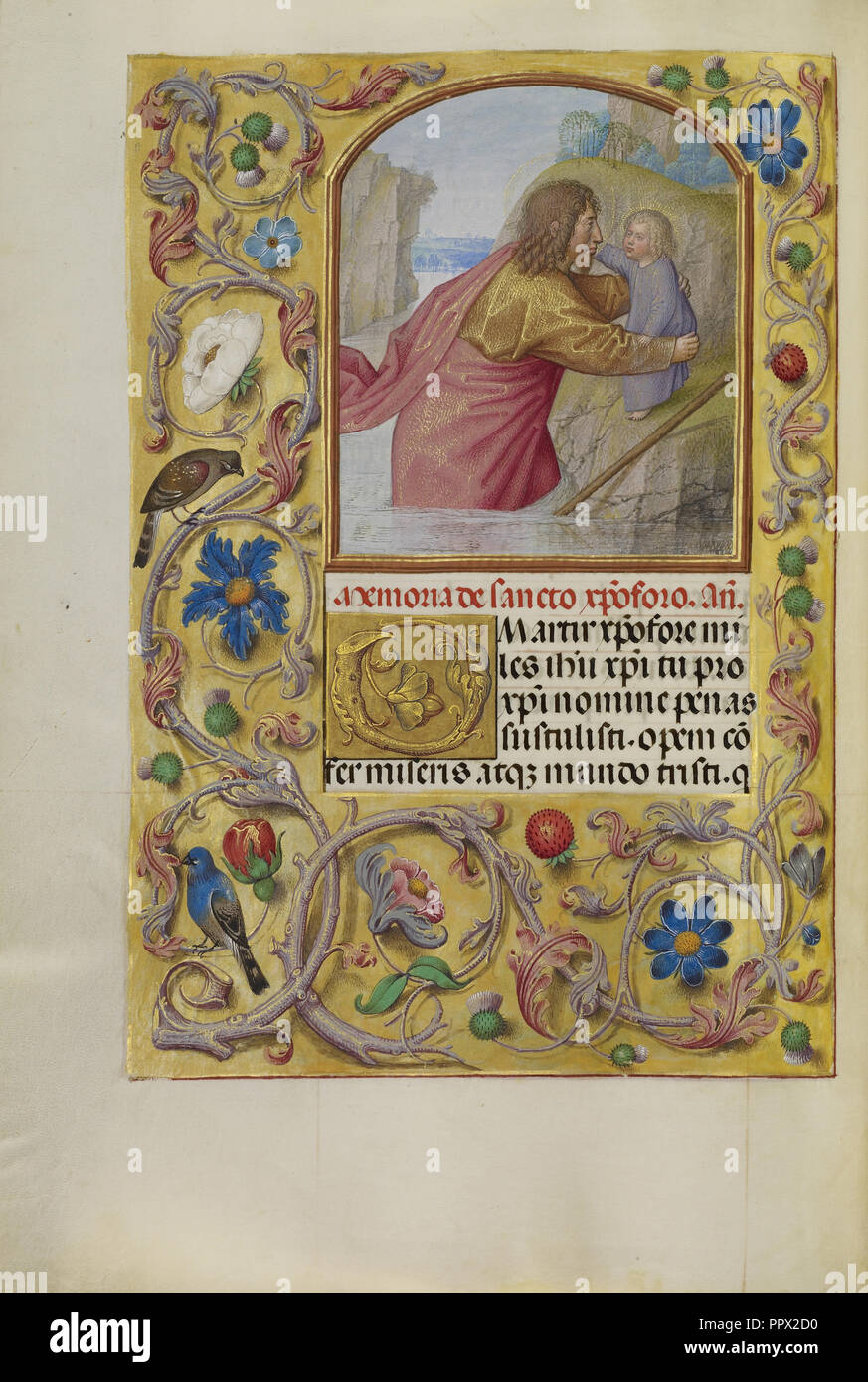 Saint Christopher Durchführung der Christus Kind; Workshop der Master der ersten Gebetbuch von Maximilian, Flämisch, aktiv Stockfoto