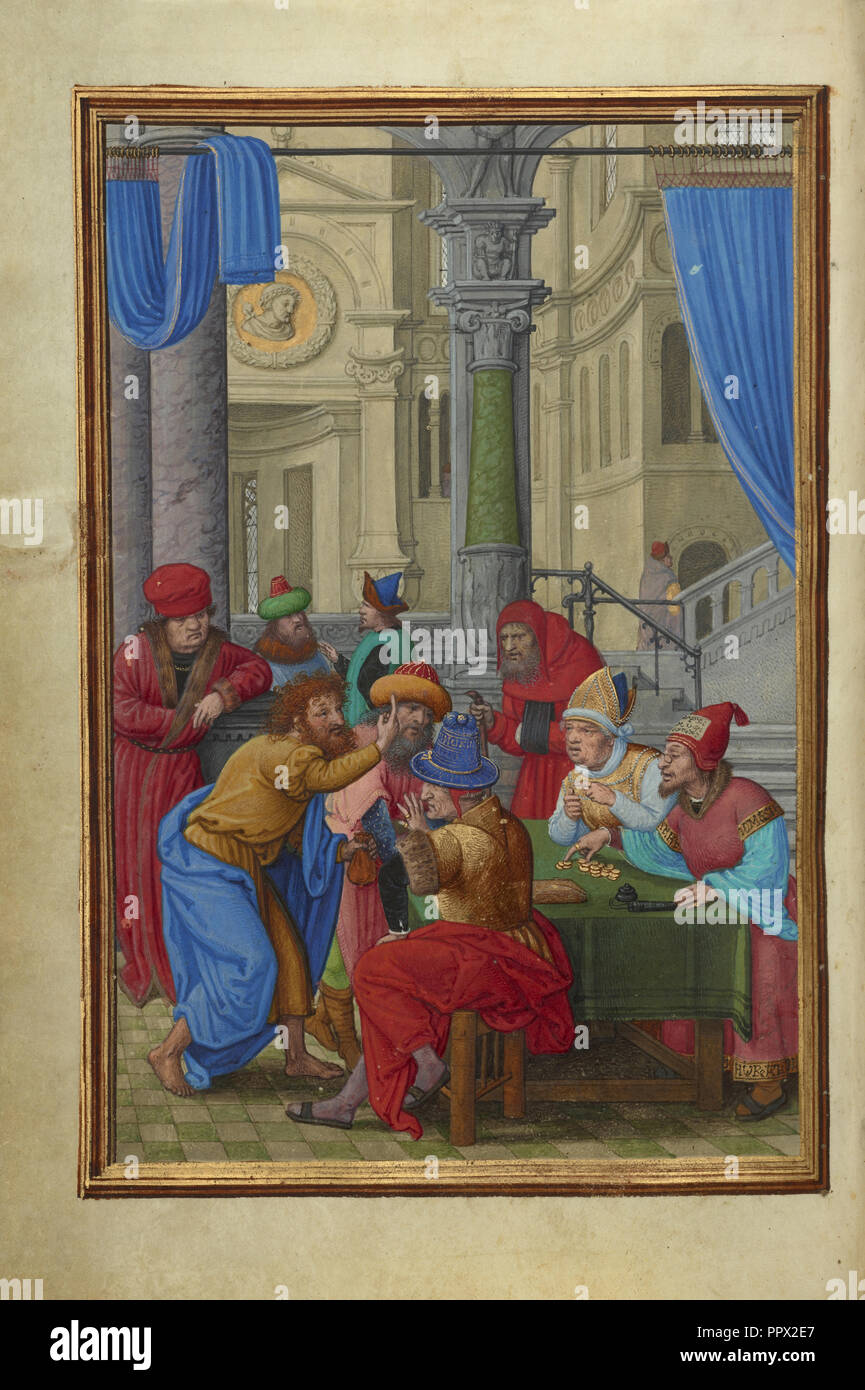 Judas empfangen die dreißig Silberlinge; Simon Bening, Flämisch, etwa 1483 - 1561, Brügge, Belgien; ca. 1525 - 1530 Stockfoto