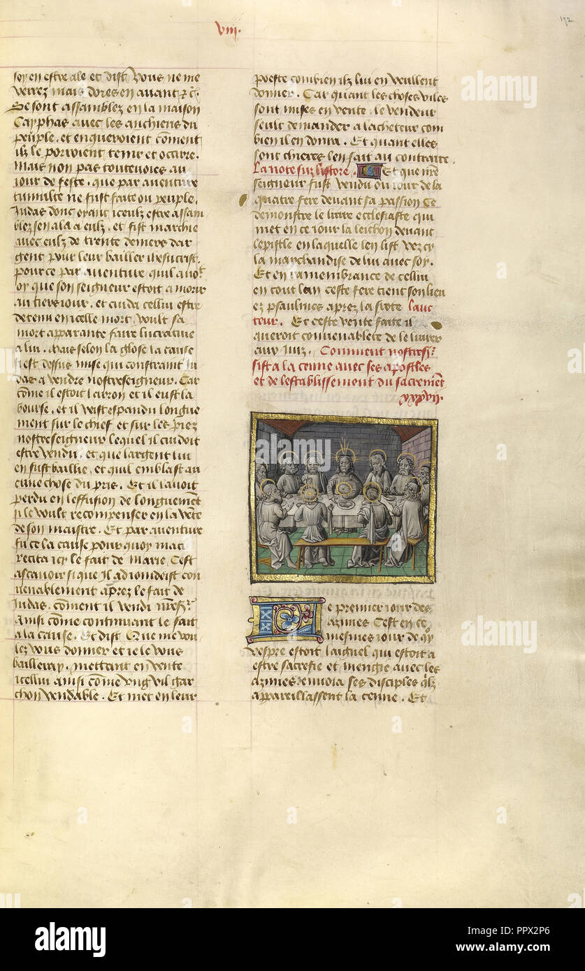 Das letzte Abendmahl; Gent, Belgien; über 1475; Tempera Farben, Blattgold und Gold Farbe auf Pergament; Blatt: 43,8 x 30,5 cm Stockfoto