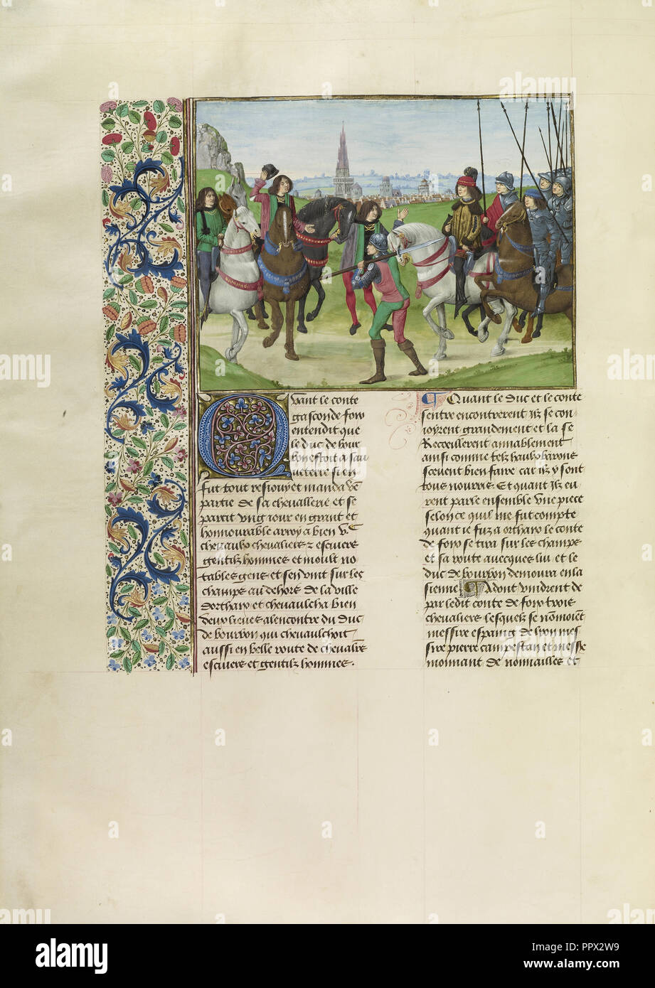 Gaston Phébus, Graf von Foix, mit seinem Gefolge; Meister des Getty Froissart, Flämisch, aktiv von 1475 - 1485, Brügge Stockfoto