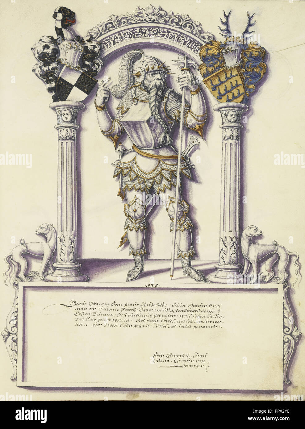 Otto Hohenzollern; Jörg Ziegler, Deutsch, Anfang des 16. Jahrhunderts - 1574,1577, Rottenburg, Deutschland; über 1572; Feder und Tinte, farbig Stockfoto