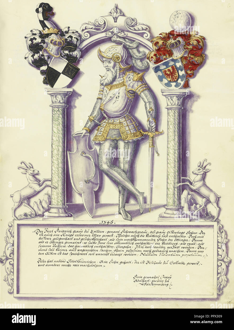 Friedrich IV. von Hohenzollern; Jörg Ziegler, Deutsch, Anfang des 16. Jahrhunderts - 1574,1577, Rottenburg, Deutschland; über 1572; Feder und Tinte Stockfoto