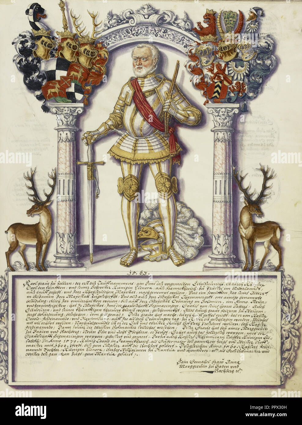 Karl I. von Hohenzollern; Jörg Ziegler, Deutsch, Anfang des 16. Jahrhunderts - 1574,1577, Rottenburg, Deutschland; über 1572; Feder und Tinte Stockfoto