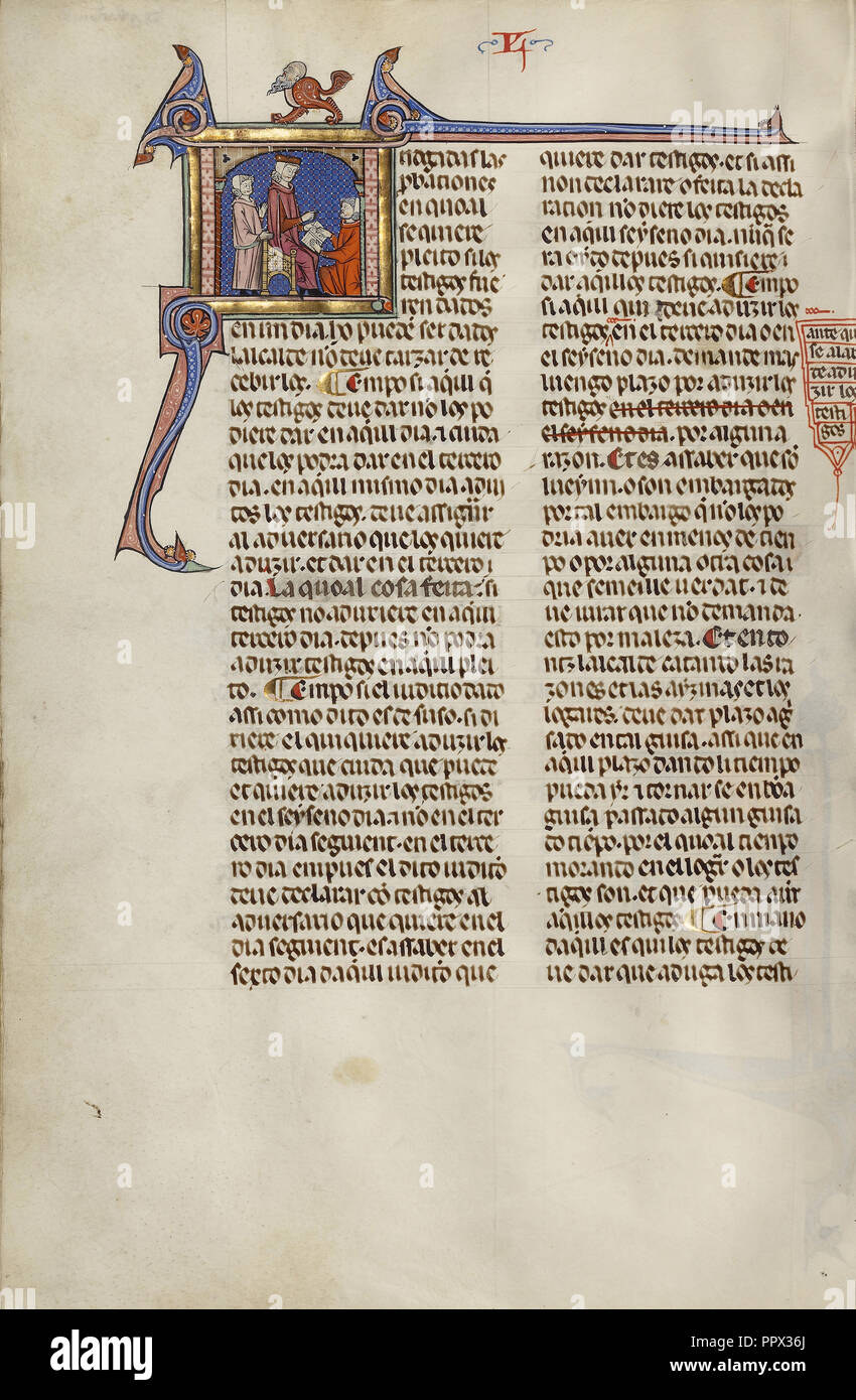 Erste J: ein Mann kniet vor einem Richter; Unbekannt, Michael Lupi de Çandiu, Spanisch, aktive Pamplona, Spanien 1297-1305 Stockfoto