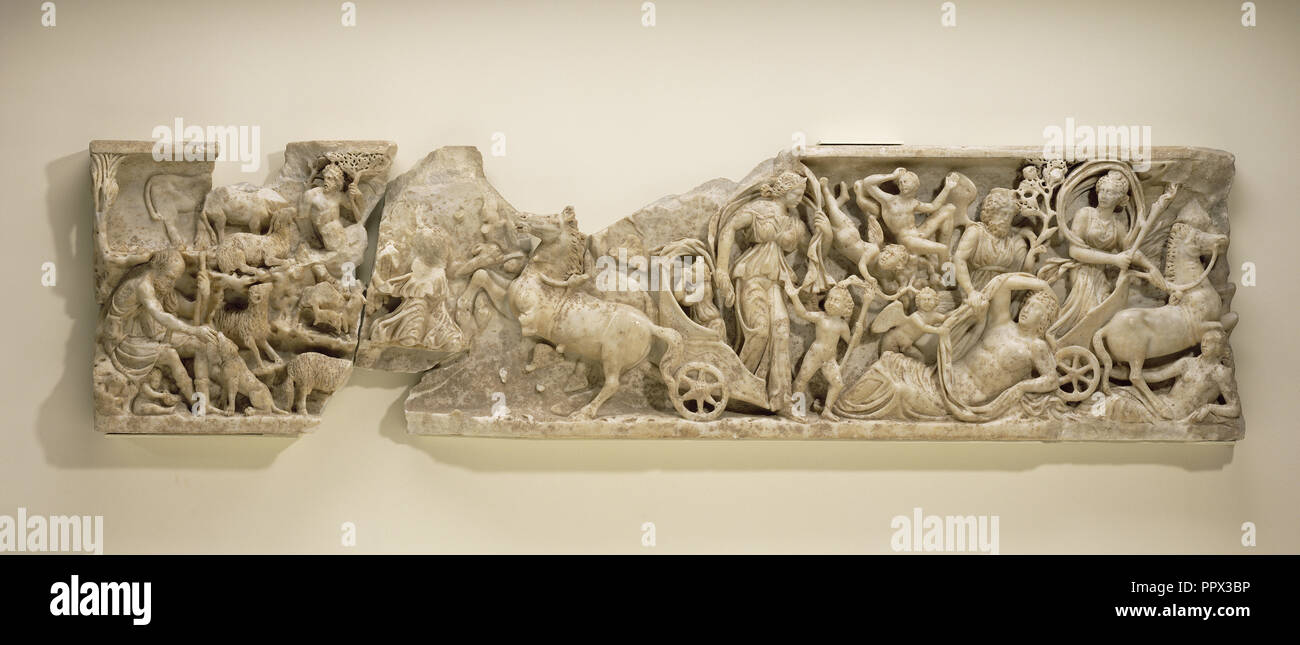 Sarkophag Panel mit dem Mythos von Endymion und Selene; Römisches Reich; etwa 210; blau-grauem Marmor; 54,3 × 10,2 × 214 cm Stockfoto