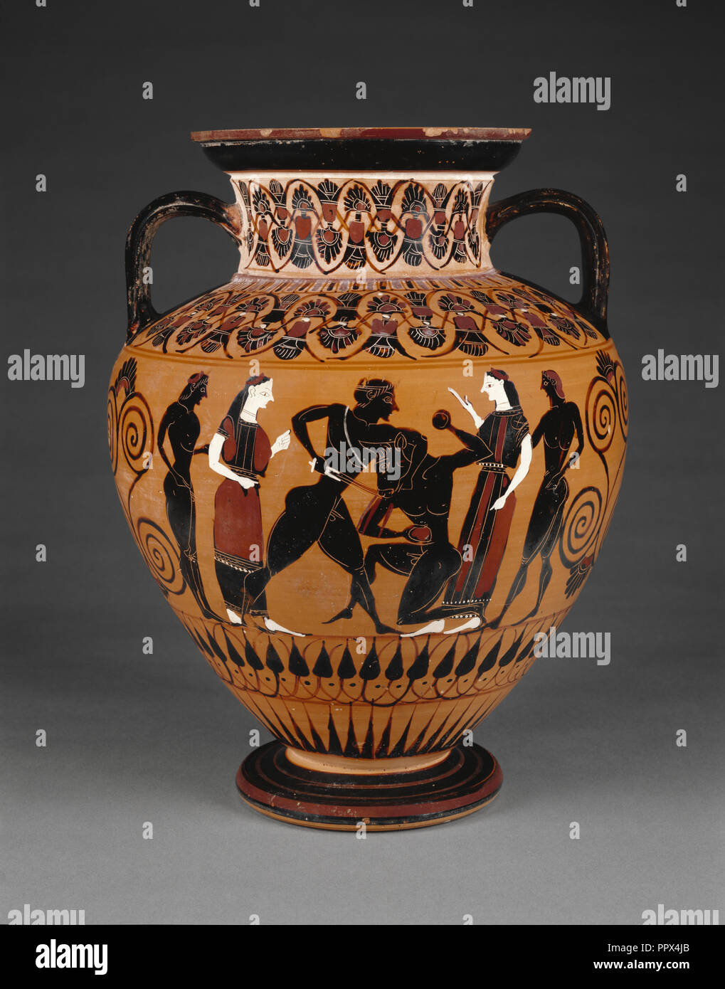 Storage Jar, Gruppe E, Werkstatt des Exekias, Griechisch, Dachboden, Aktiv, 560-540 v. Chr., Athen, Griechenland zugeschrieben; ca. 550 v. Chr. Stockfoto