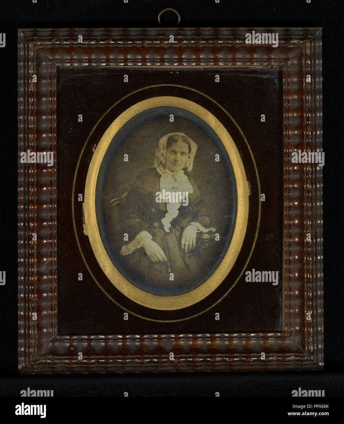 Portrait einer weiblichen tragen ein lace-Gap; J.J. Burbach; 1850; Daguerreotype, handkolorierte Stockfoto