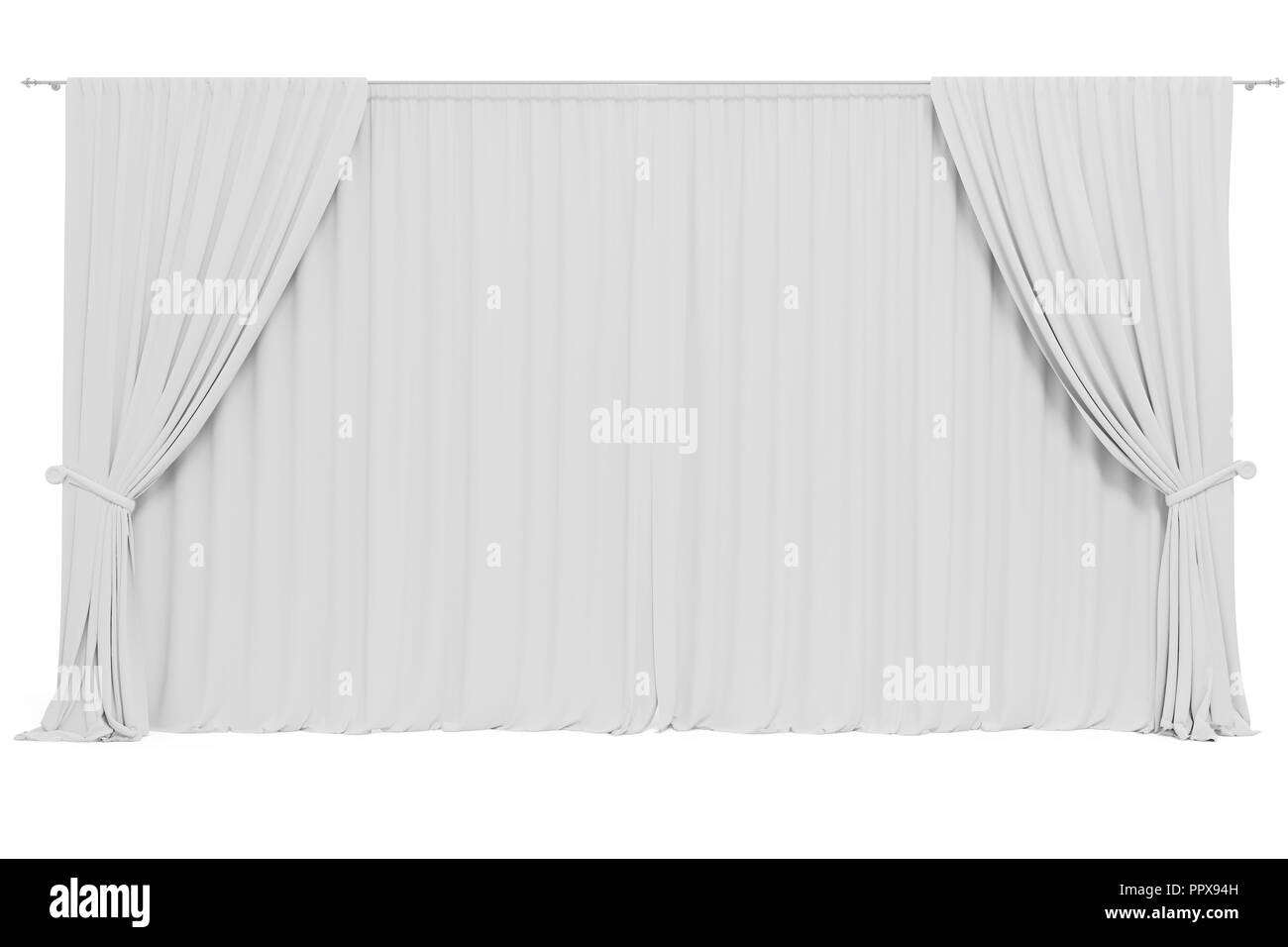 3d-Vorhänge auf weißem Hintergrund Stockfoto