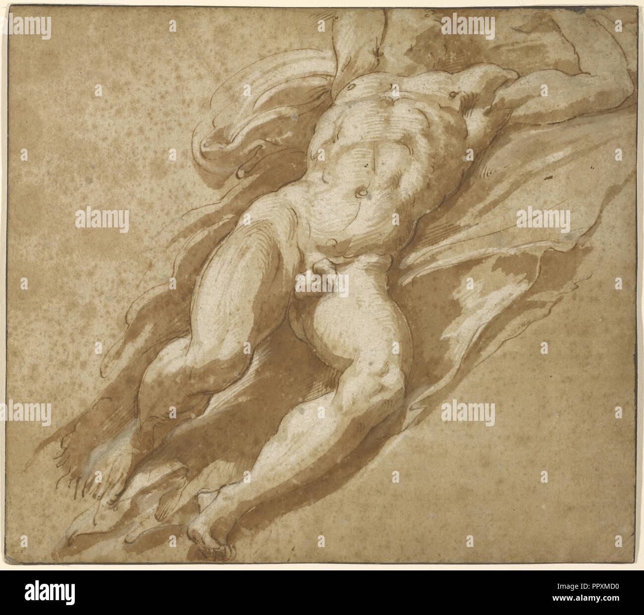 Abbildung Studie; Parmigianino, Francesco Mazzola, Italienisch, 1503-1540, 1526-1527; Stift und Tinte braun, braun waschen, mit Weiß Stockfoto