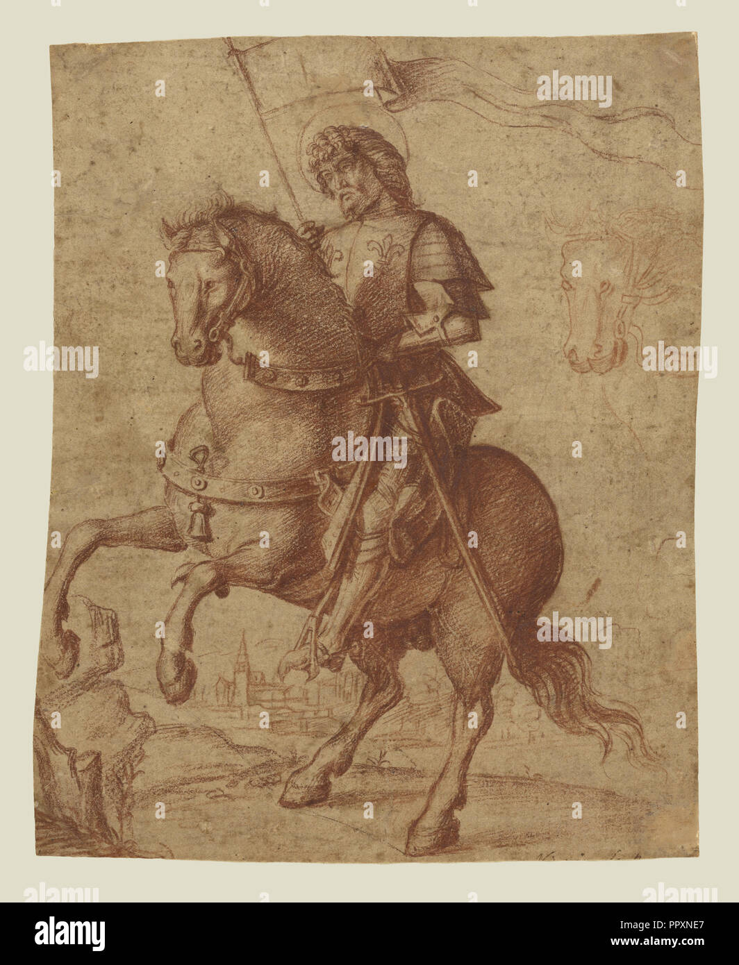 Ein Heiliger auf dem Pferderücken; Kreis von Giovanni Battista Cima da Conegliano, Italienisch, Venetian, über 1459,1460? - 1517,1518, Italien Stockfoto