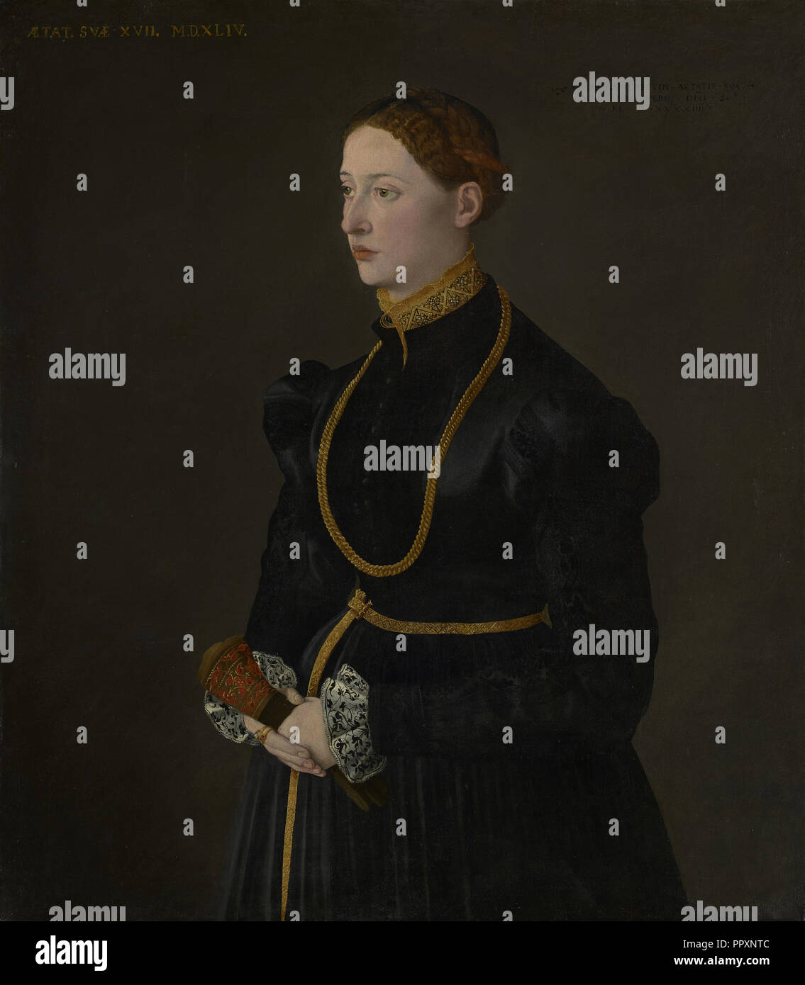 Portrait von Barbara Kressin; niederländischen Meister, aktive Deutschland; Deutschland; 1544; Öl auf Leinwand, 110,5 x 96,5 cm, 43 1,2 x 38 in Stockfoto