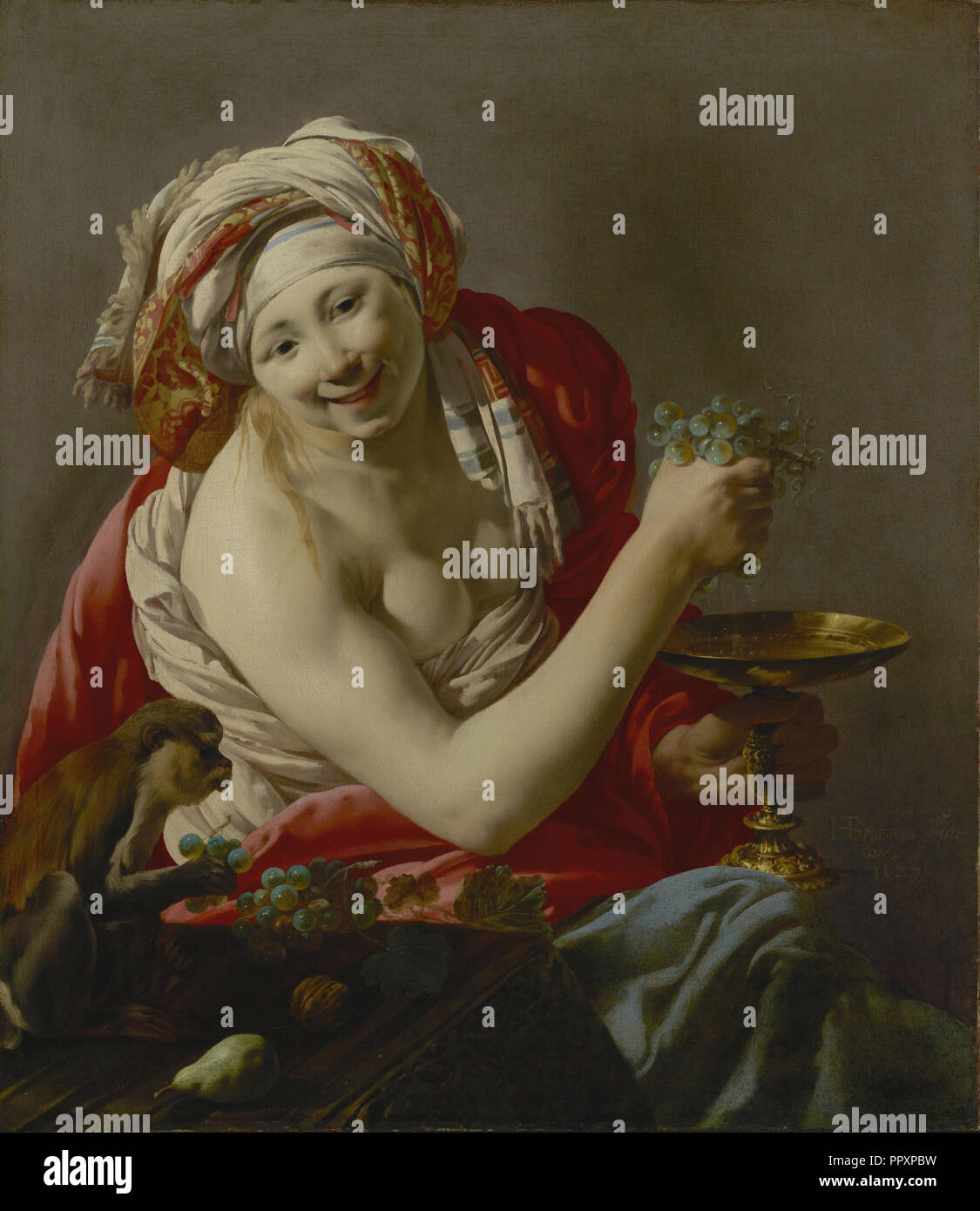 Bacchante mit einer Ape; Hendrick ter Brugghen, Niederländisch, 1588-1629, 1627; Öl auf Leinwand, 102,9 × 89,2 cm, 40 1,2×35 1,8 in Stockfoto