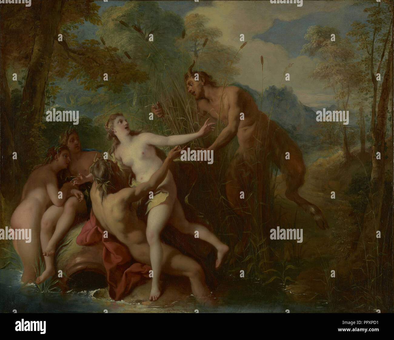 Pan und Syrinx; Jean-François de Troy, Französisch, 1679-1752, Paris, Frankreich; 1722 - 1724; Öl auf Leinwand, 74,3 × 92,1 cm Stockfoto