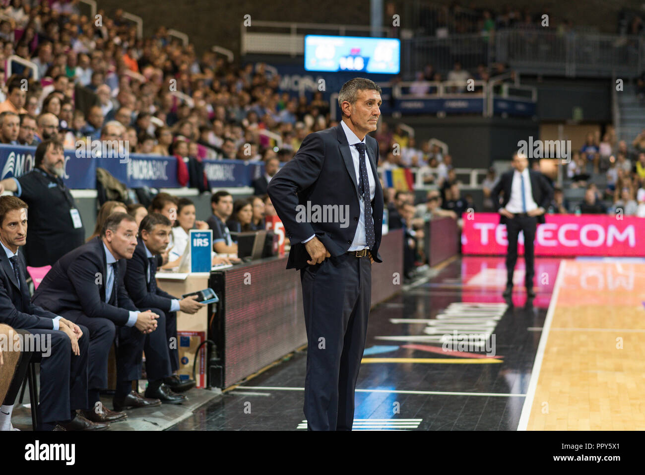 Andorra la Vella, Andorra. 28. September, 2018. Andorra la Vella, Andorra. 28 de setiembre de 2018. Liga Endesa ACB. En el Partido entre Morabanc Andorra BC vs UCAM Murcia de La Liga Endesa ACB Credit: Martin Silva Cosentino/Alamy leben Nachrichten Stockfoto