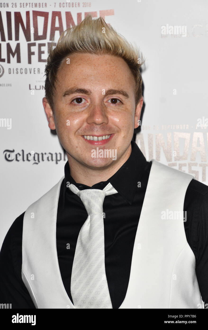 London, Großbritannien. 28. September, 2018. John Galea besuchen Blackbird - Weltpremiere mit Michael Flatley an May Fair Hotel, London, Großbritannien. 28. September 2018. Bild Capital/Alamy leben Nachrichten Stockfoto