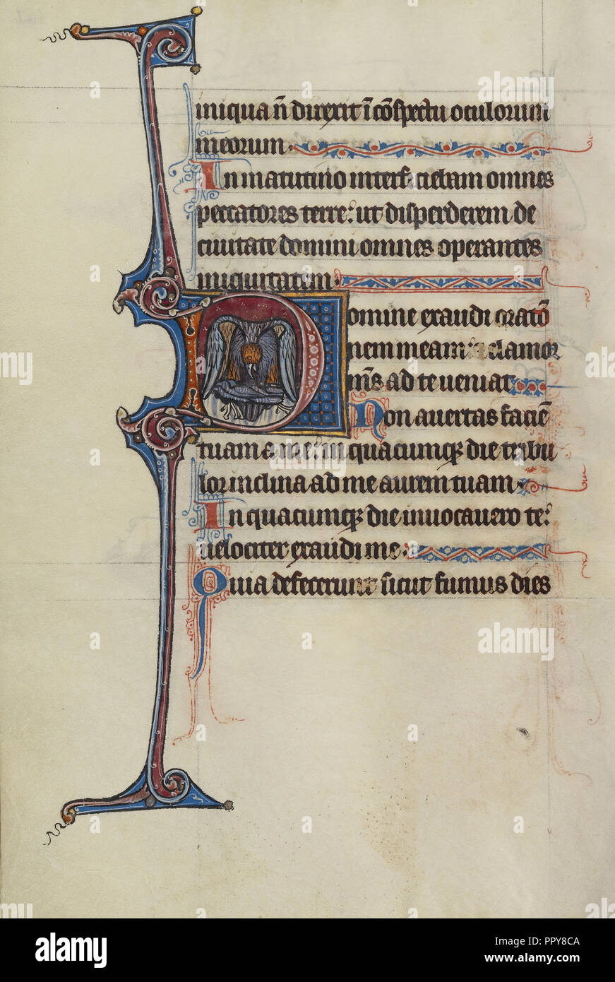 Initial D: ein Pelikan, der seine Jungen; Bute Master, franko-flämischen, Aktiv, 1260-1290, Nordosten, beleuchtet Stockfoto