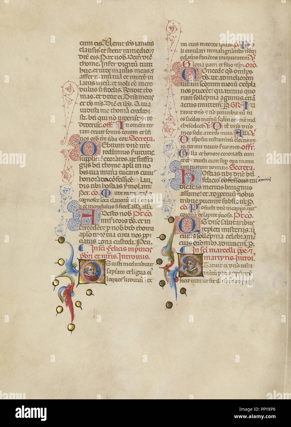 Erste O: Saint Felix; Erste S: Saint Marcellus; Meister des Brüsseler Initialen, Italienisch, aktiv über 1389-1410, Bologna Stockfoto