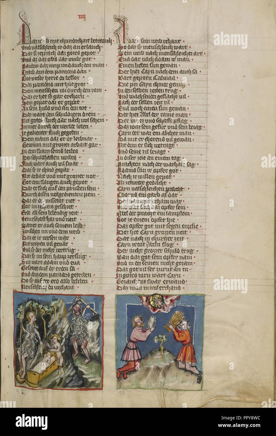 Adam und Eva, die Opfer von Kain und Abel, Regensburg, Bayern, Deutschland; ca. 1400 1410 Adam und Eva, die Opfer von Kain und Abel, Regensburg, Bayern, Deutschland; ca. 1400 1410