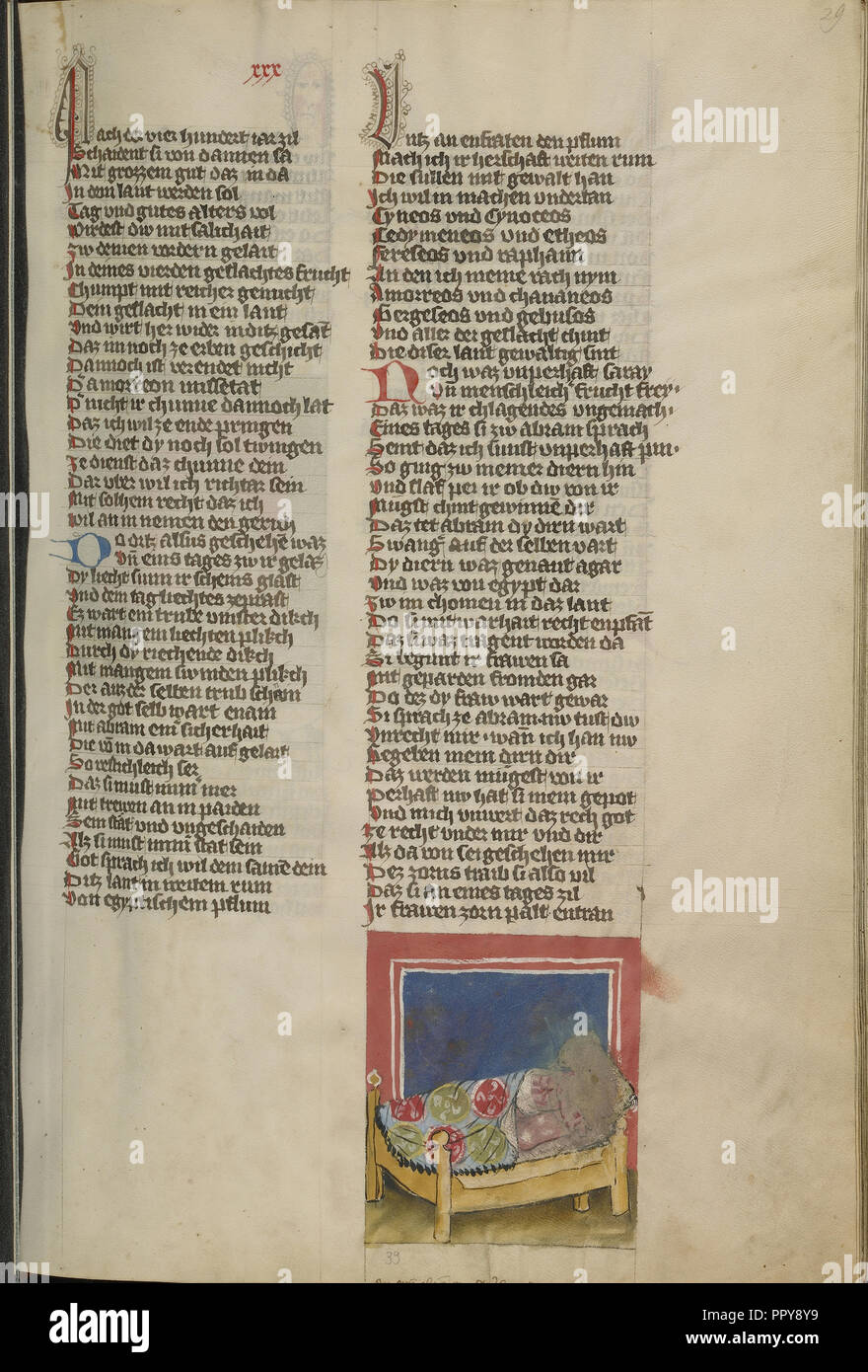 Abraham, Hagar; Regensburg, Bayern, Deutschland; ca. 1400 - 1410; Tempera Farben, gold, silber Lack und Tinte Stockfoto