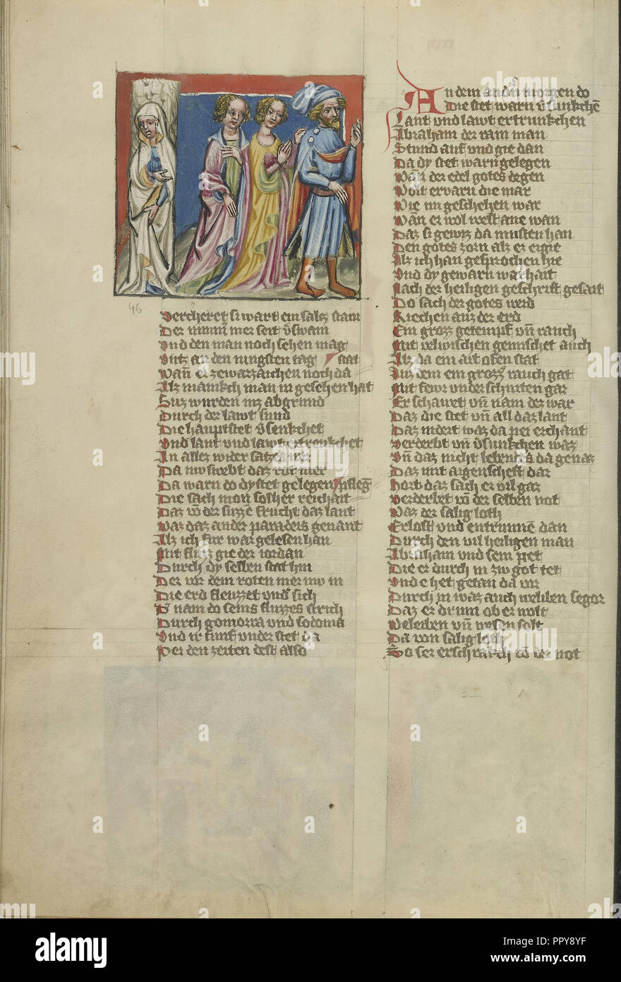 Lot's Frau zur Salzsäule; Regensburg, Bayern, Deutschland; ca. 1400 - 1410; Tempera Farben, gold, silber Lack Stockfoto