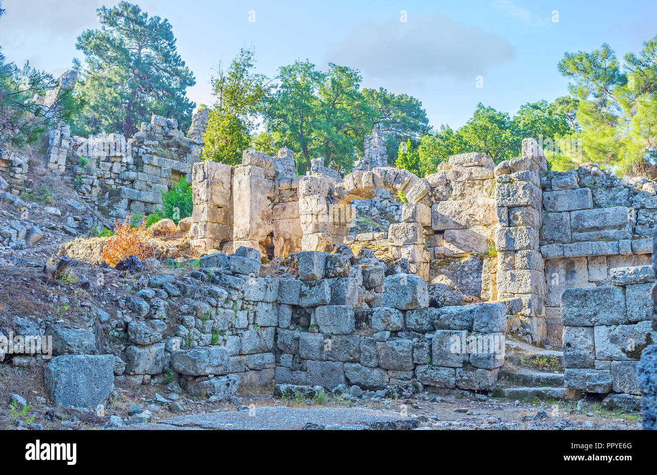 Die Ruinen von Domitian Agora in Phaselis archäologische Stätte, Tekirova, Türkei Stockfoto