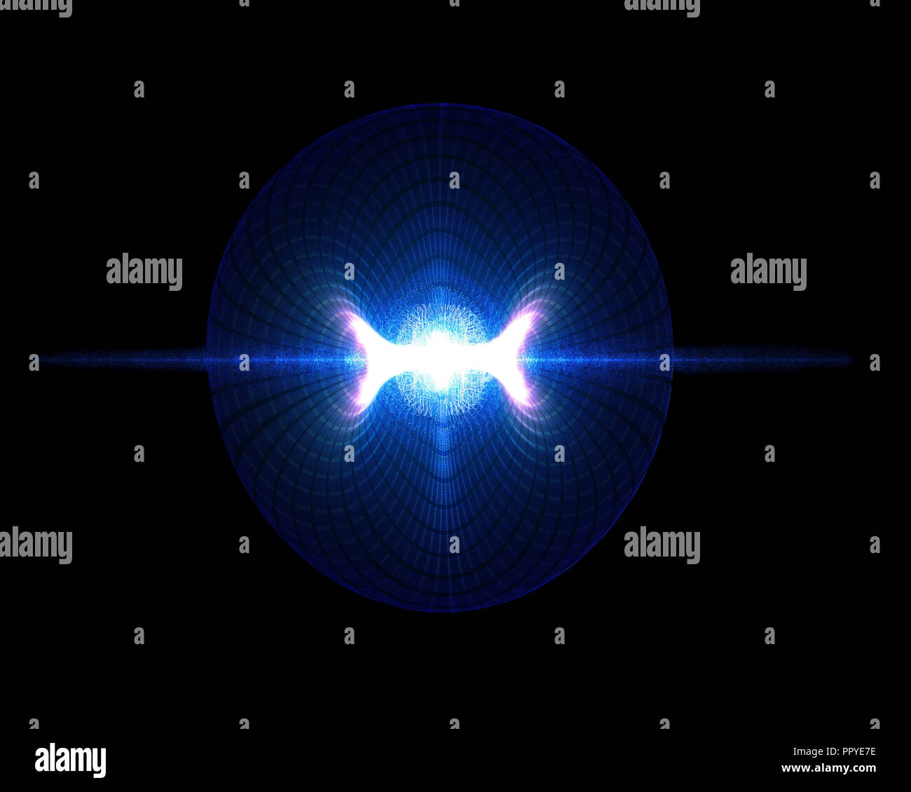 Raum-zeit Krümmung um Quasar oder Schwarzes Loch. Quantenmechanik und Allgemeine Relativitätstheorie Stockfoto