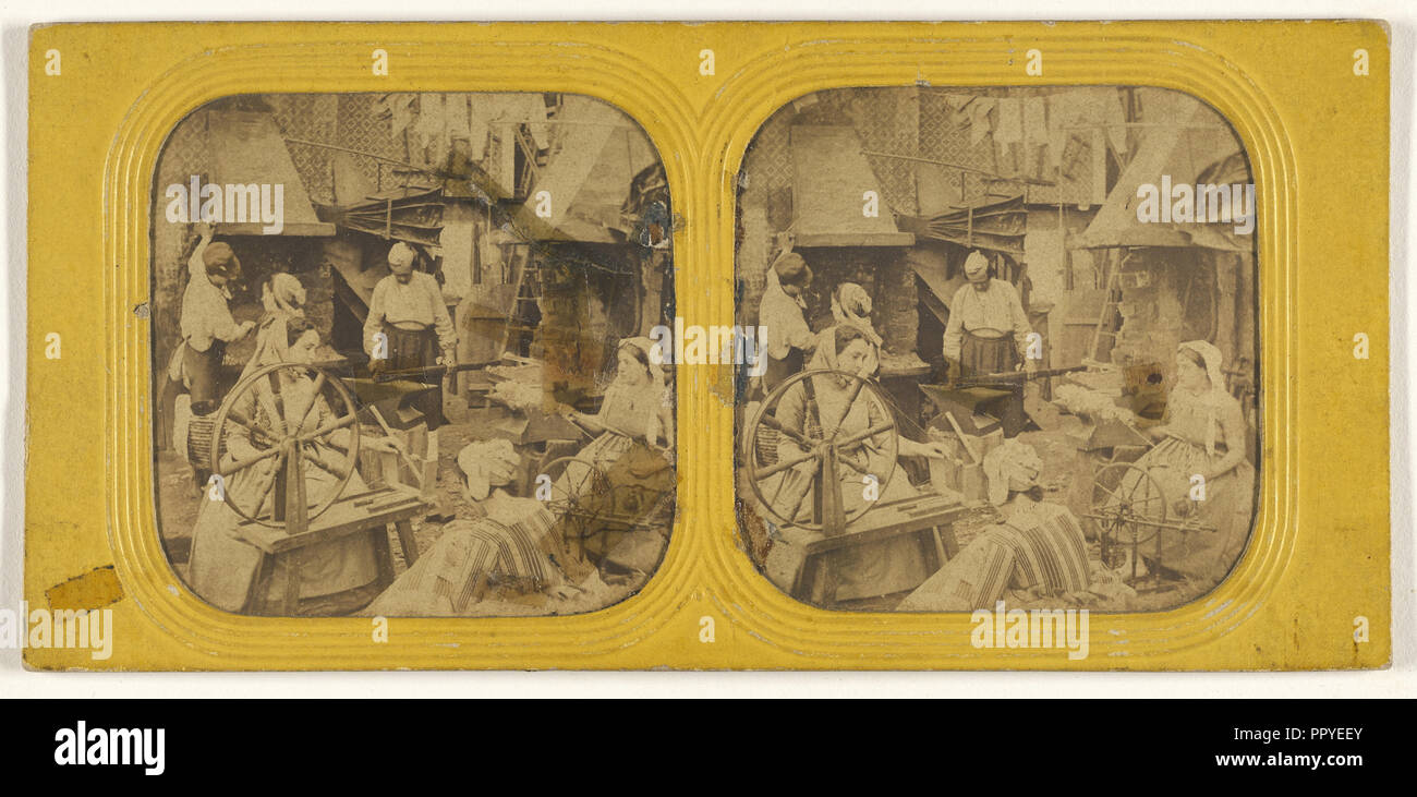 Genre Szene: Frauen Spinnen; 1855-1860; Hand - farbige Eiweiß silber Drucken Stockfoto