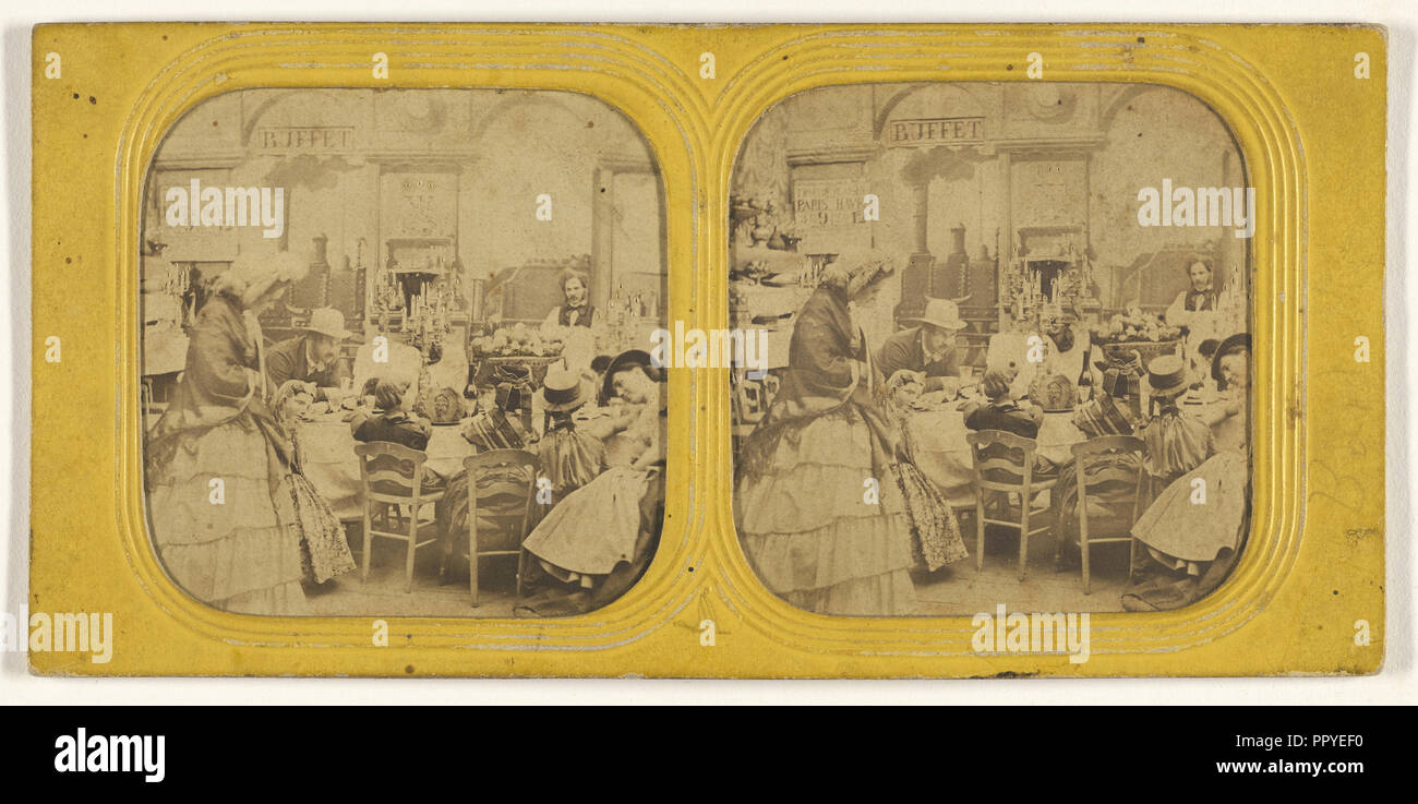 Genre Szene: Menschen bei einem Buffet; Französisch; 1855-1860; Hand - farbige Eiweiß silber Drucken Stockfoto
