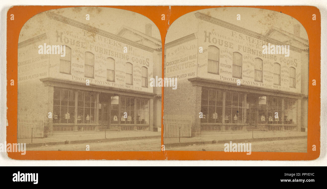 Außenansicht des Hauses - Einrichtung warerooms von F.S. Wochen, Jr; Amerikanische; ca. 1870; Eiklar silber Drucken Stockfoto