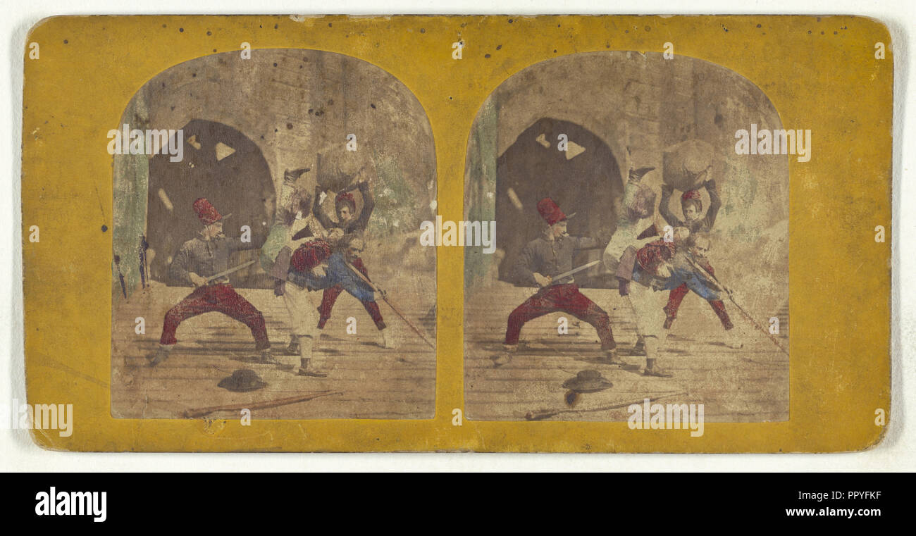 Genre Szene: Männer kämpfen; 1860; Hand - farbige Eiweiß silber Drucken Stockfoto