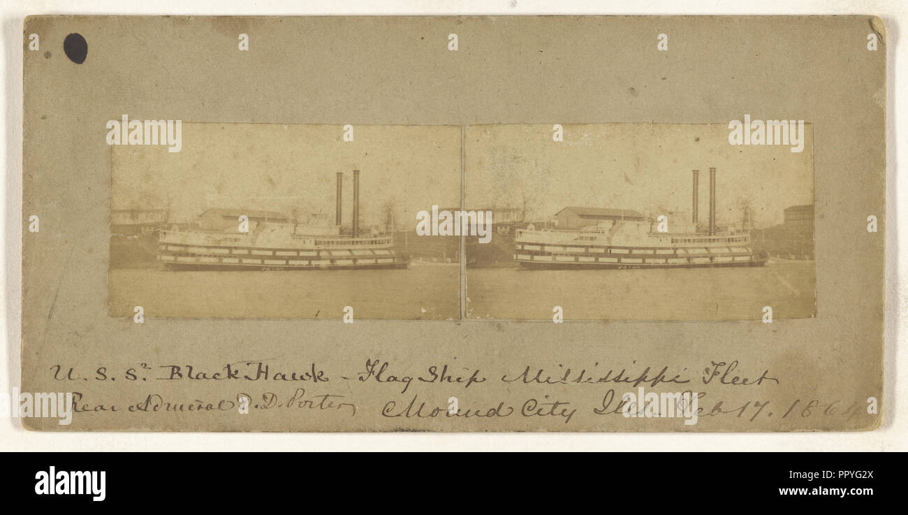 U.S.S. Black Hawk-Flag Ship Mississippi Flotte. Konteradmiral D.D. Porter, Mound City, Abb. - Dez. 17, 1864; American; Februar Stockfoto