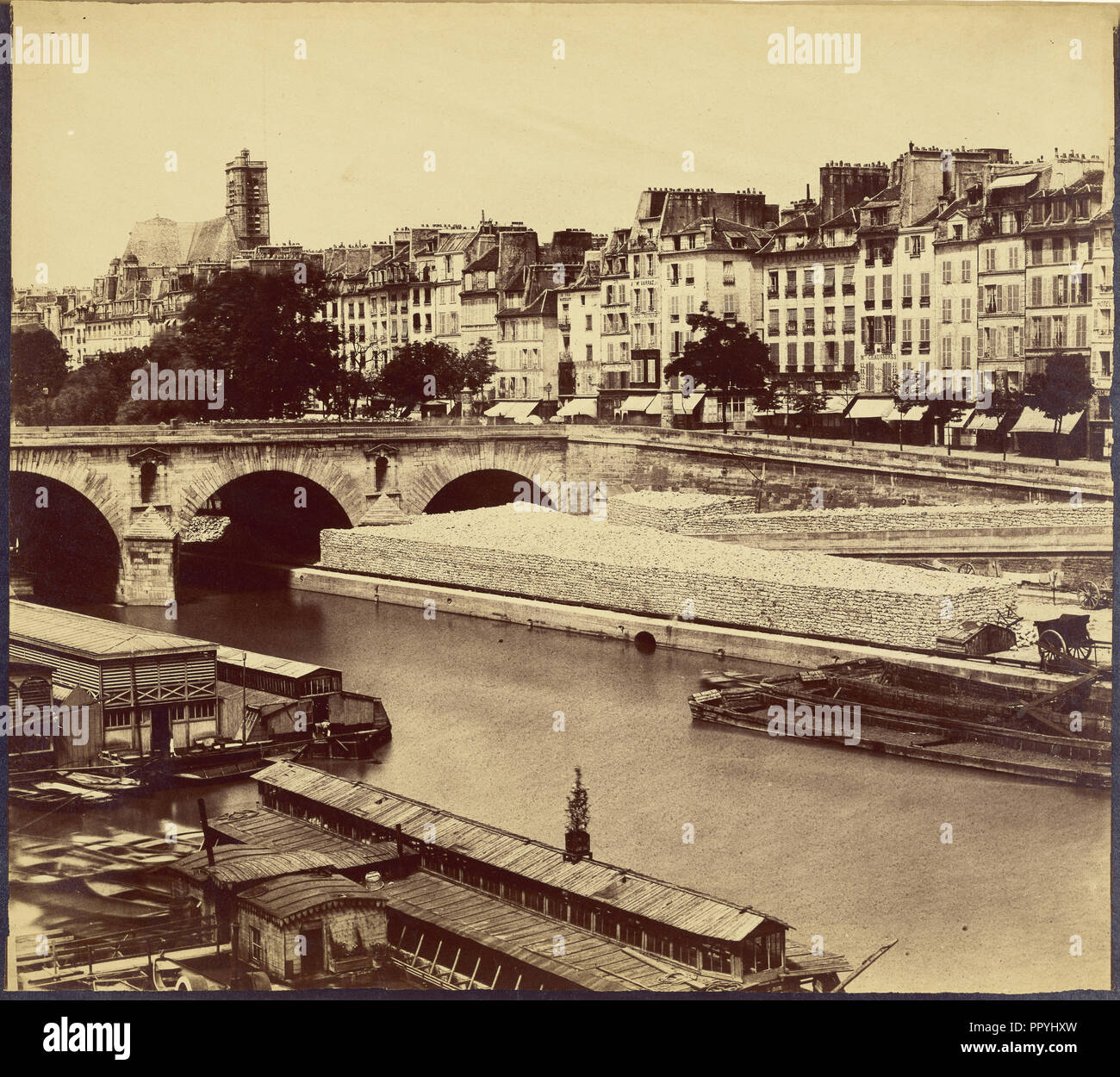 Le Pont Marie, et Les Quais des Celestins, vus du quai d'Anjou; Charles Nègre, Französisch, 1820 - 1880, über 1859; Eiklar silber Stockfoto