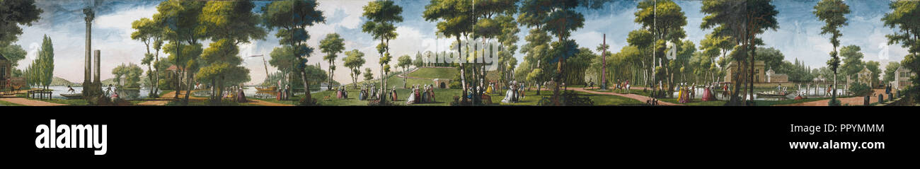 Zahlen zu Fuß in einer Parklandschaft; Louis de Carrogis Carmontelle, Französisch, 1717-1806, Frankreich; 1783 - 1800; Aquarell und Gouache Stockfoto