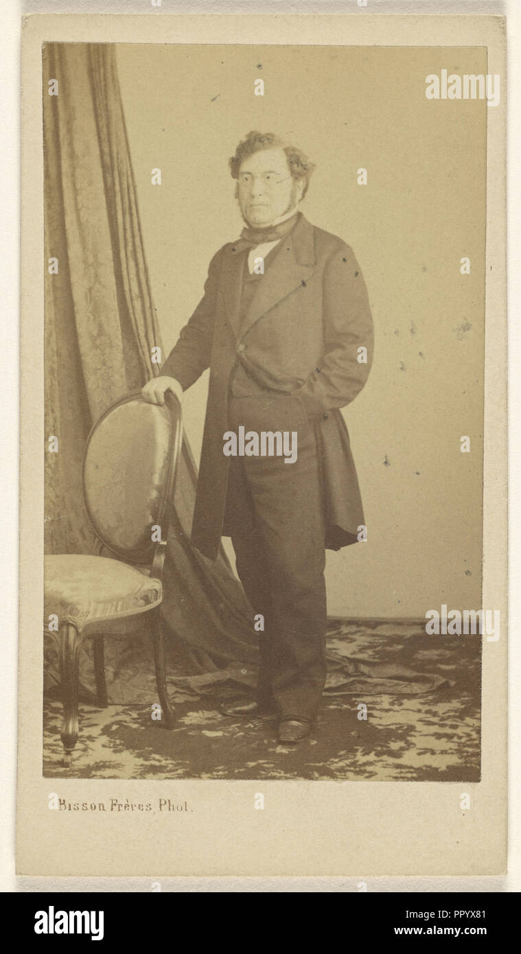 Mann mit Draht Brille, stehend; Bisson Frères, Französisch, Aktiv, 1840-1864, 1862-1871; Eiklar silber Drucken Stockfoto
