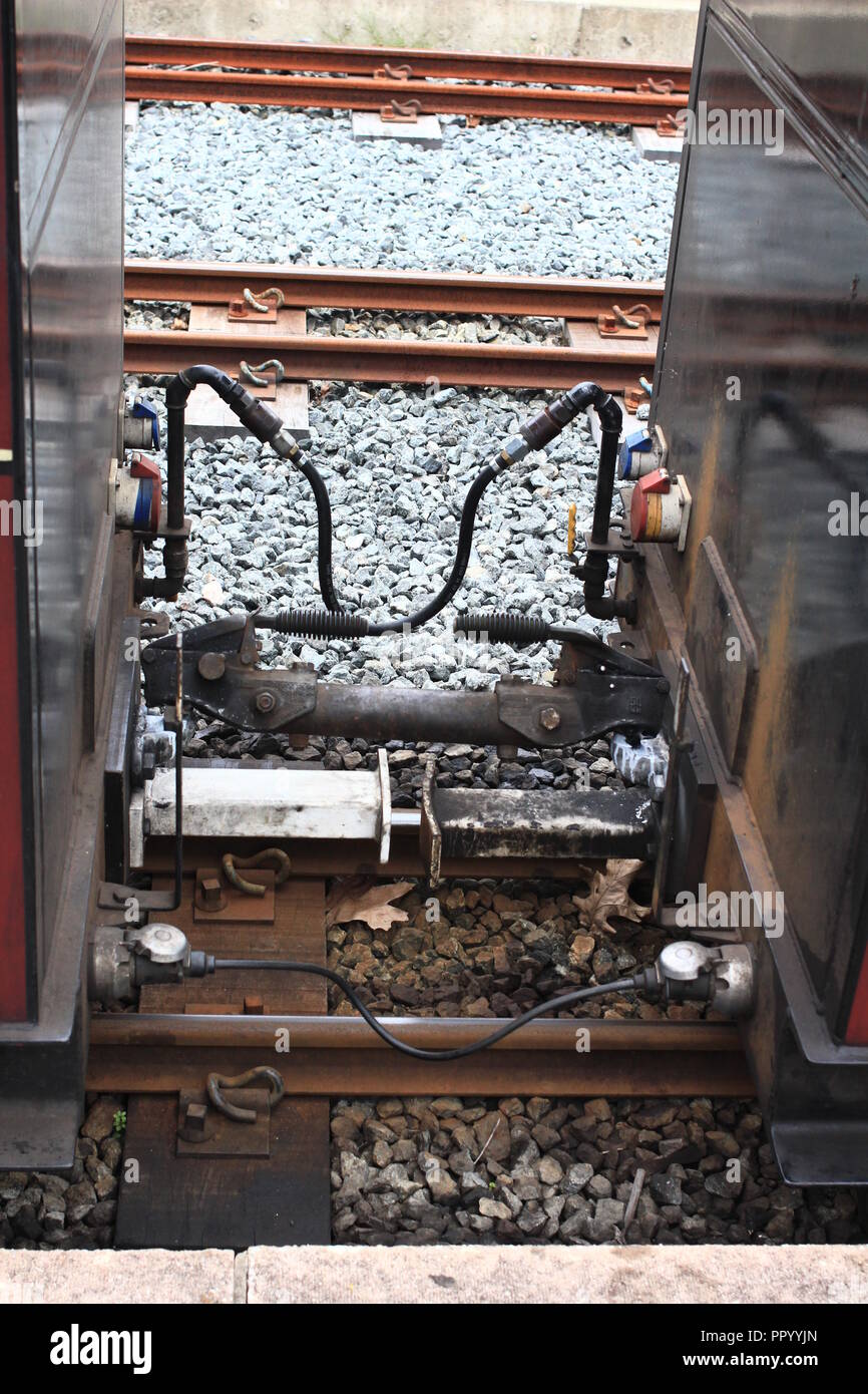 Bahn Kopplung kleine Schmalspurbahn. Stockfoto