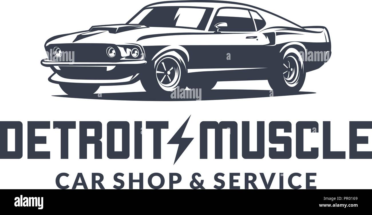 American Muscle Car vektor Logo auf weißem Hintergrund. 60 s classic car Abbildung. Stock Vektor