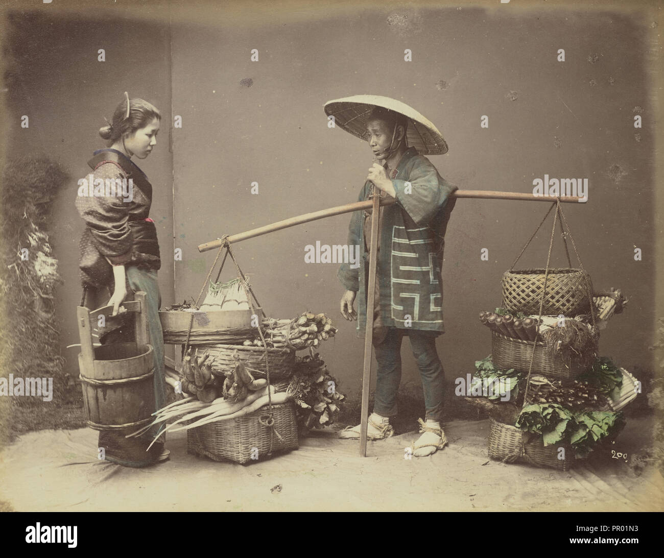 Pflanzliche Hausierer; Kusakabe Kimbei, Japanisch, 1841 - 1934 , 1880 - 1912, Japan; 1870s - 1890s; Hand - farbige Stockfoto