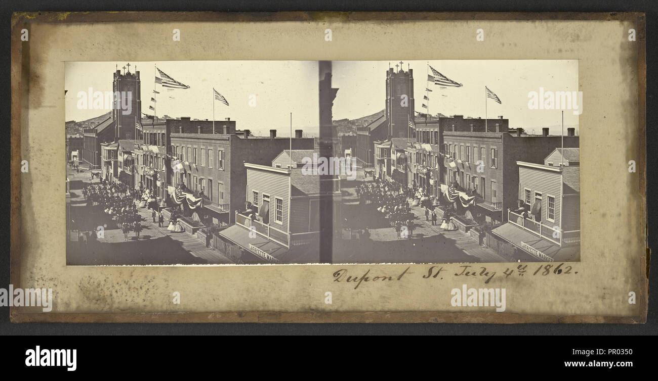 Dupont Street, 4. Juli, 1862; Carleton Watkins, amerikanischen, 1829-1916, 4. Juli 1862; Eiklar, silberfarbener Druck auf Glas stereograph Stockfoto