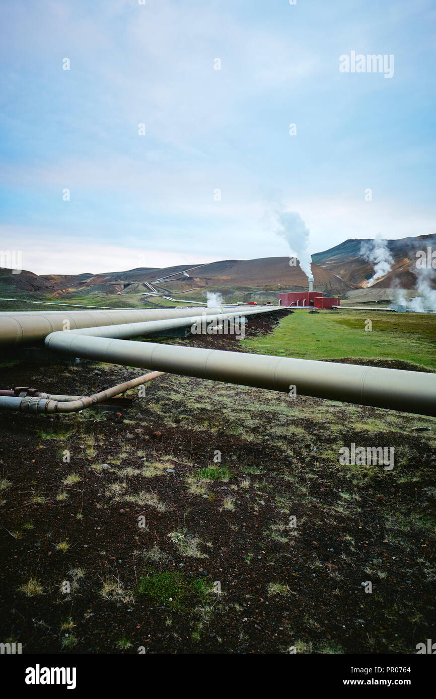 Krafla Kraftwerk Geothermie eine Erzeugungsanlage in Island, in der Nähe der Krafla Vulkan in der Nähe von Mývatn North Island. Stockfoto